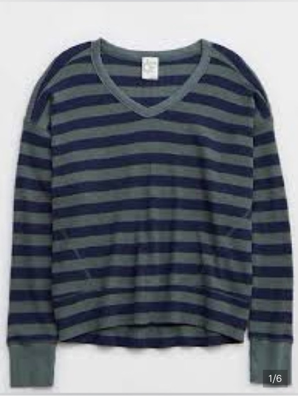 Aerie OFFLINE Wow Oversized Waffle Thermal Top Size Small Striped Green Blue